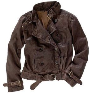 Madewell Brown Belted Bomber Leather Jacket XS